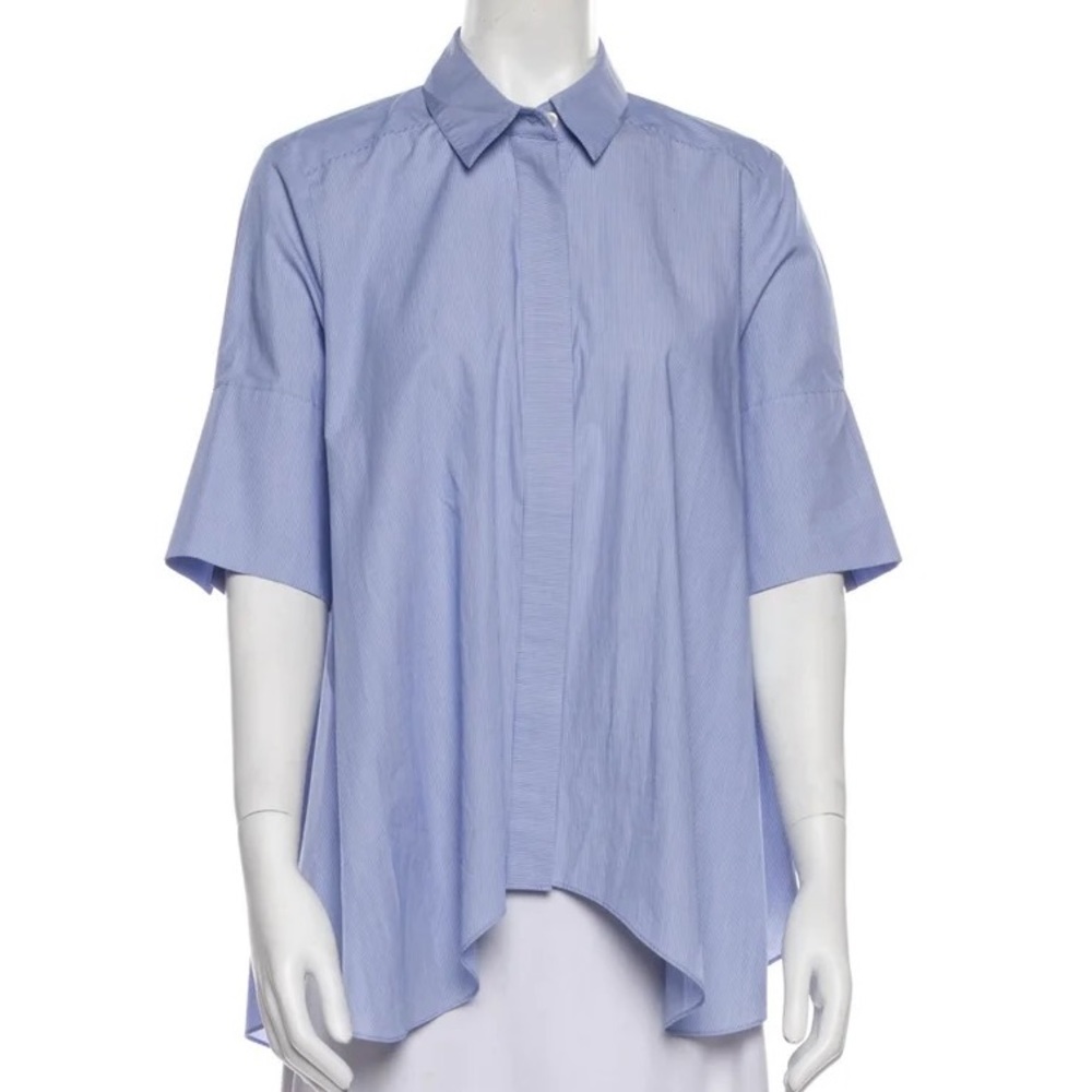 Prose & Poetry short sleeve striped oversized button up shirt in blue